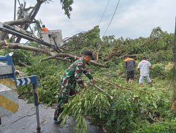 Babinsa dan PU Bina Marga Gotong Royong Bersihkan Jalan